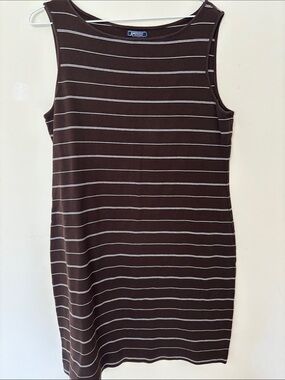 American Living Chocolate Brown Sleeveless Striped Midi Dress
